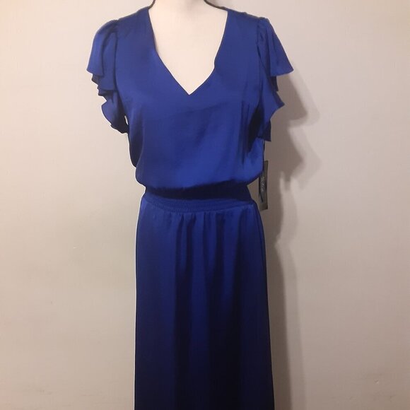 MSK Dresses & Skirts - MSK (M) Royal Blue Maxi Dress w/Plunging VNeck, Caplet Sleeves & Elastic @ Waist